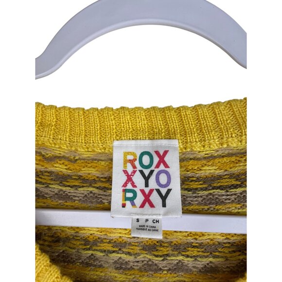 Roxy Yellow & Brown Argyle Pattern Cardigan Wool Blend Button Closure S - Picture 3 of 8